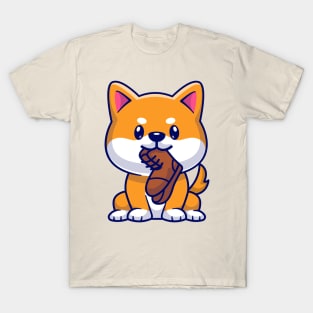 Cute Shiba Inu Dog Bite Shoes Cartoon T-Shirt